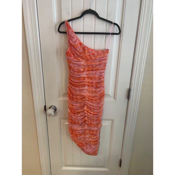 Likely‎ Lizzy Ruched Asymmetric One Shoulder Pink Orange Body-con Dress Sz 8 NWT - Picture 6 of 7